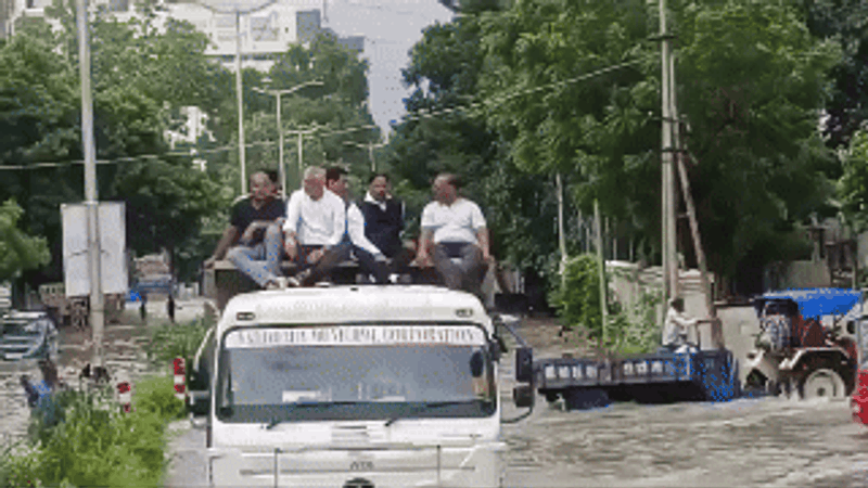 Video Shows Gujarat Ministers Visiting Flood-affected Areas Atop A Mini Truck